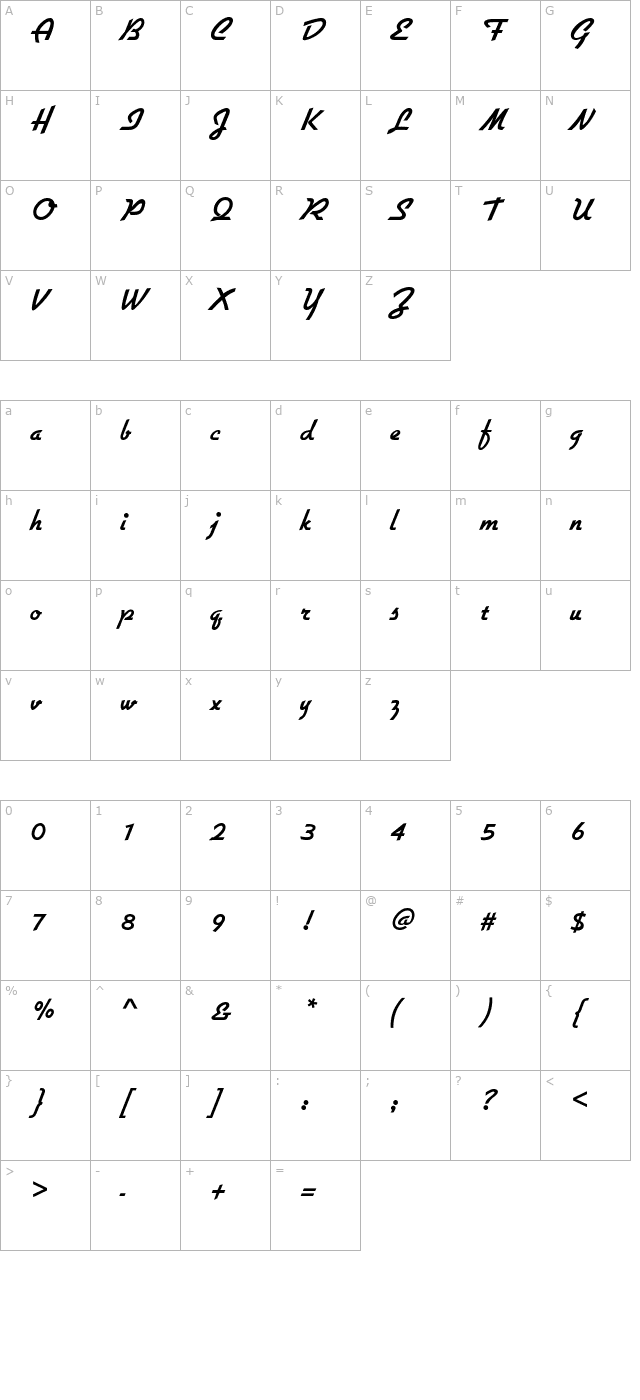 JillianGothic-Bold character map