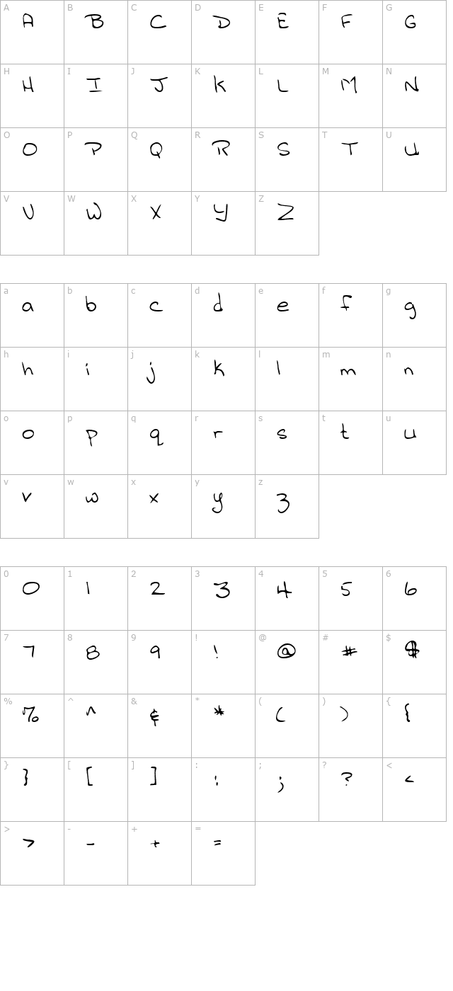 JilliansHand Regular character map