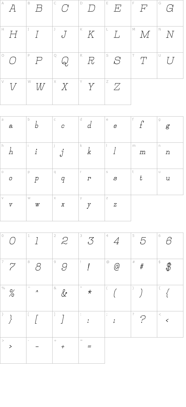 Jillsville Bold Italic character map