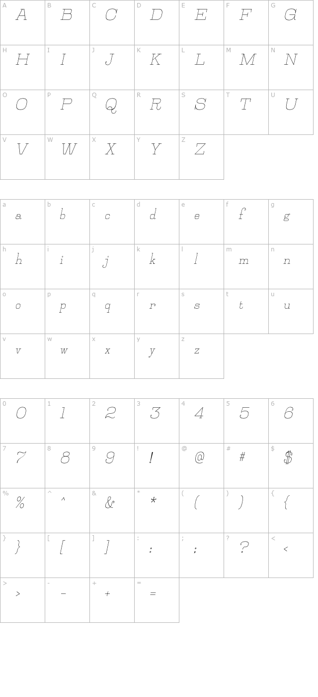 jillsville-italic character map