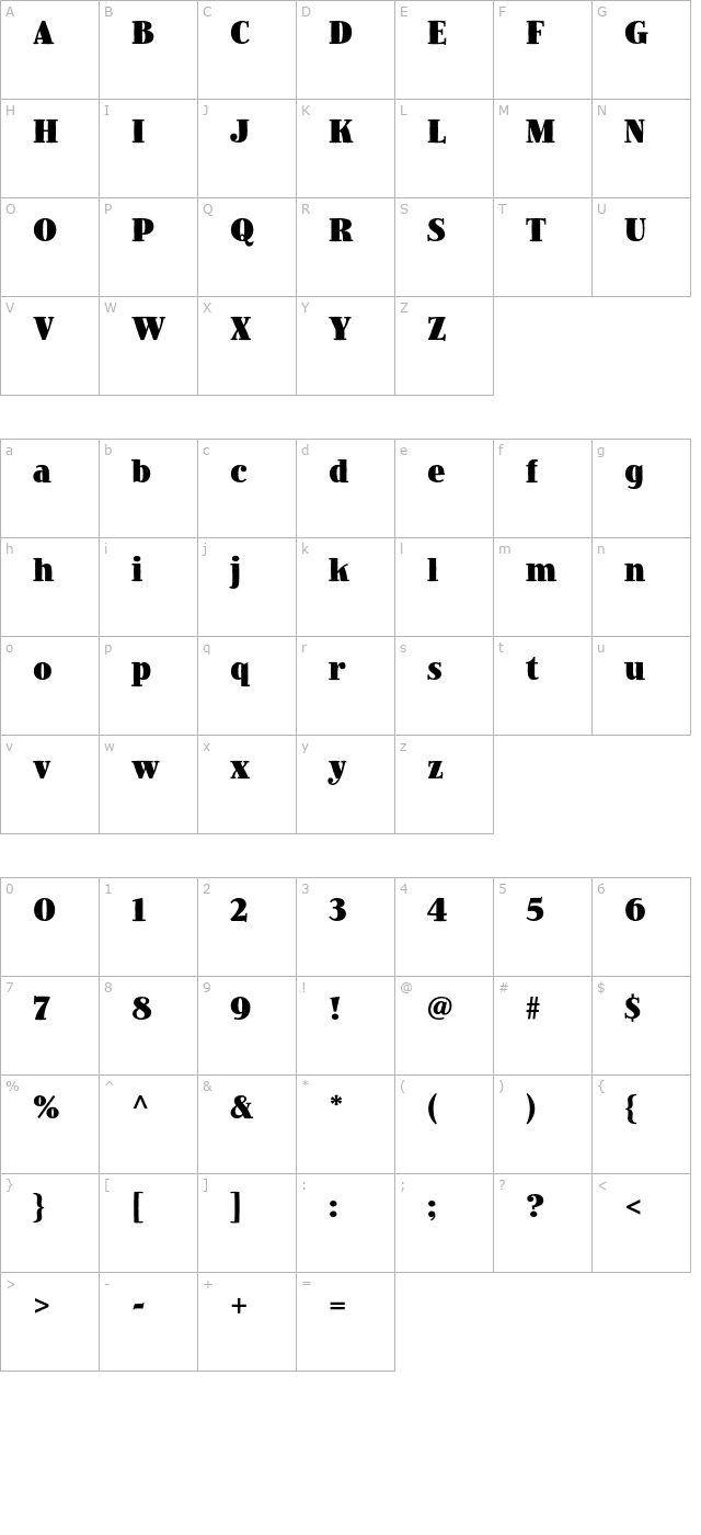 JimboStd-BlackCondensed character map