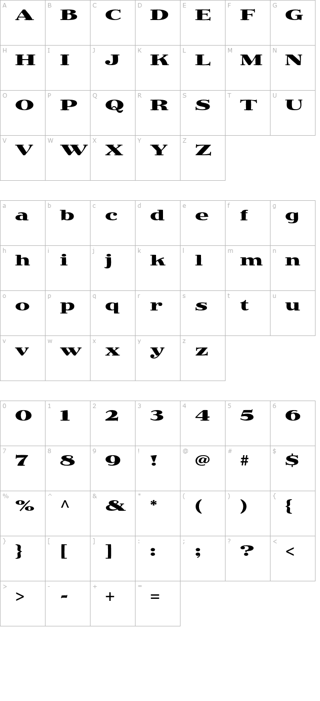 JimboStd-BoldExpanded character map