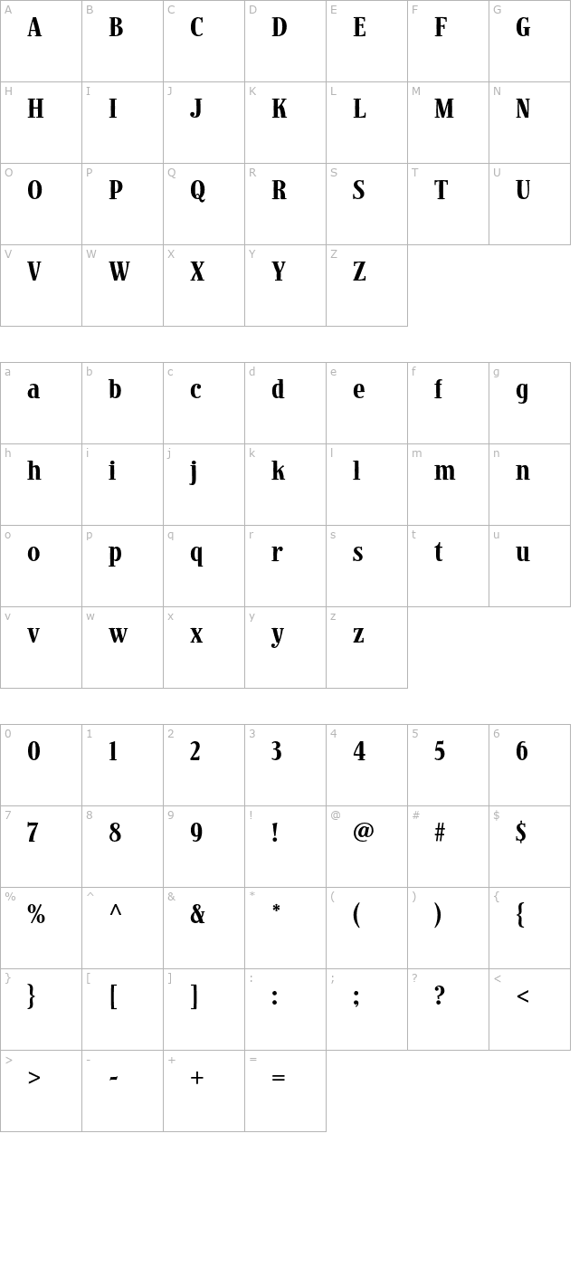 JimboStd-Condensed character map