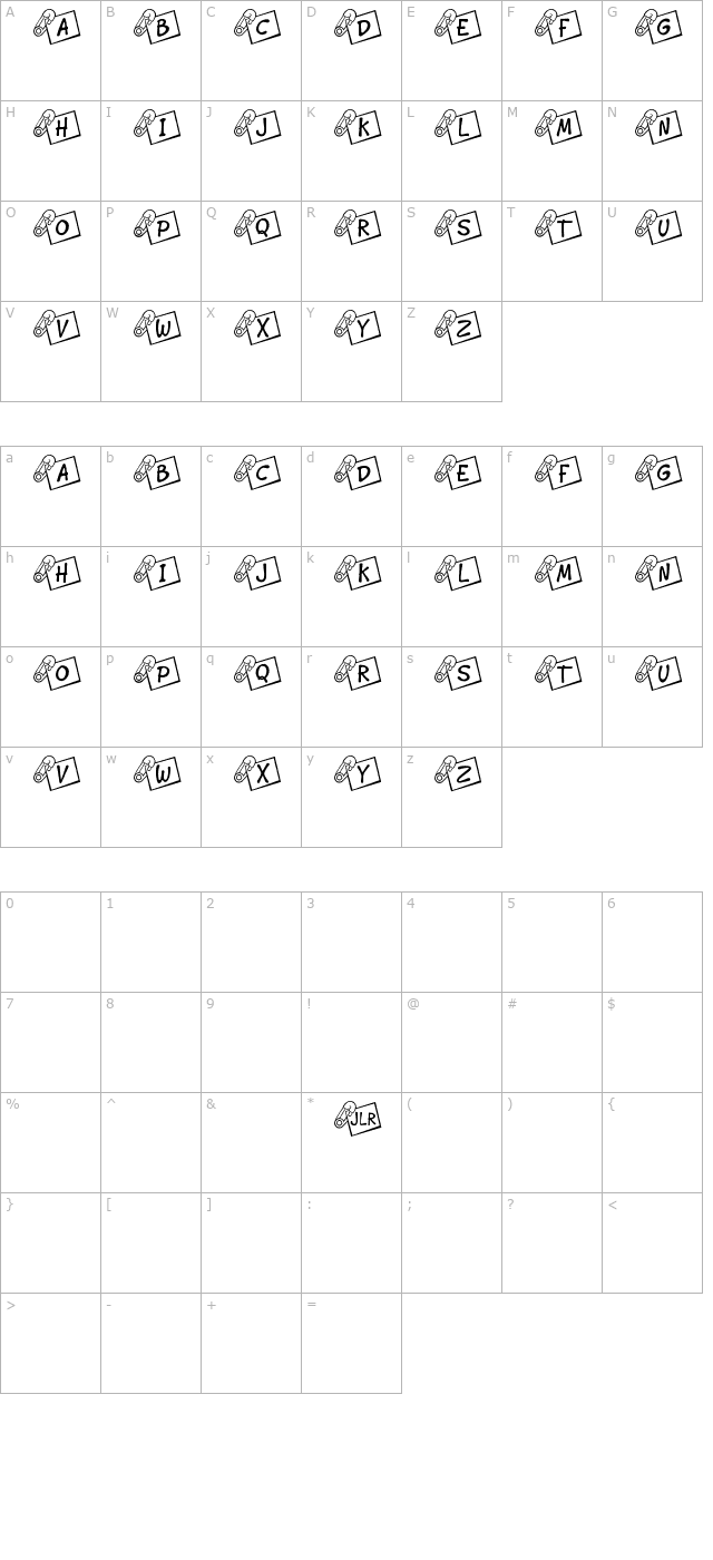 JLR Diaper Pin character map