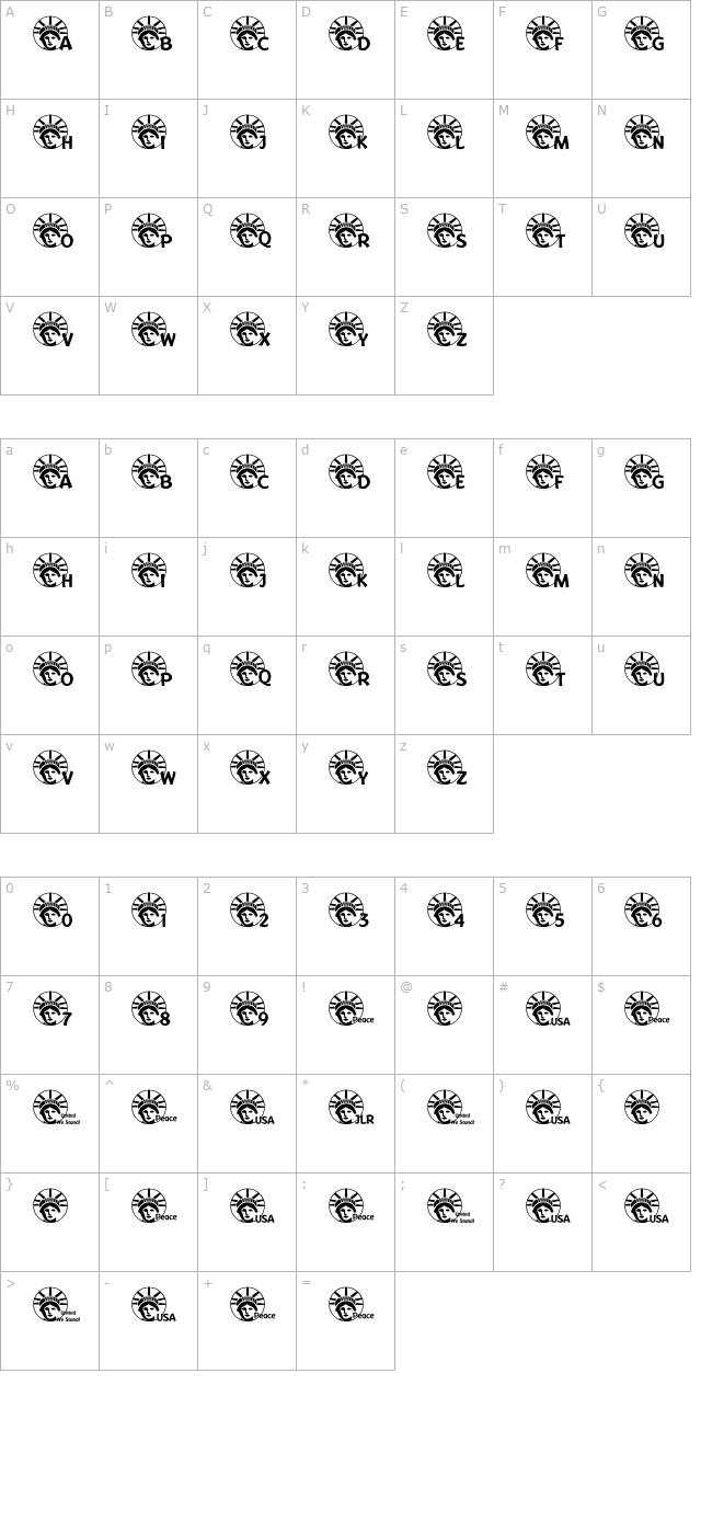 JLR Lady Liberty LSF character map