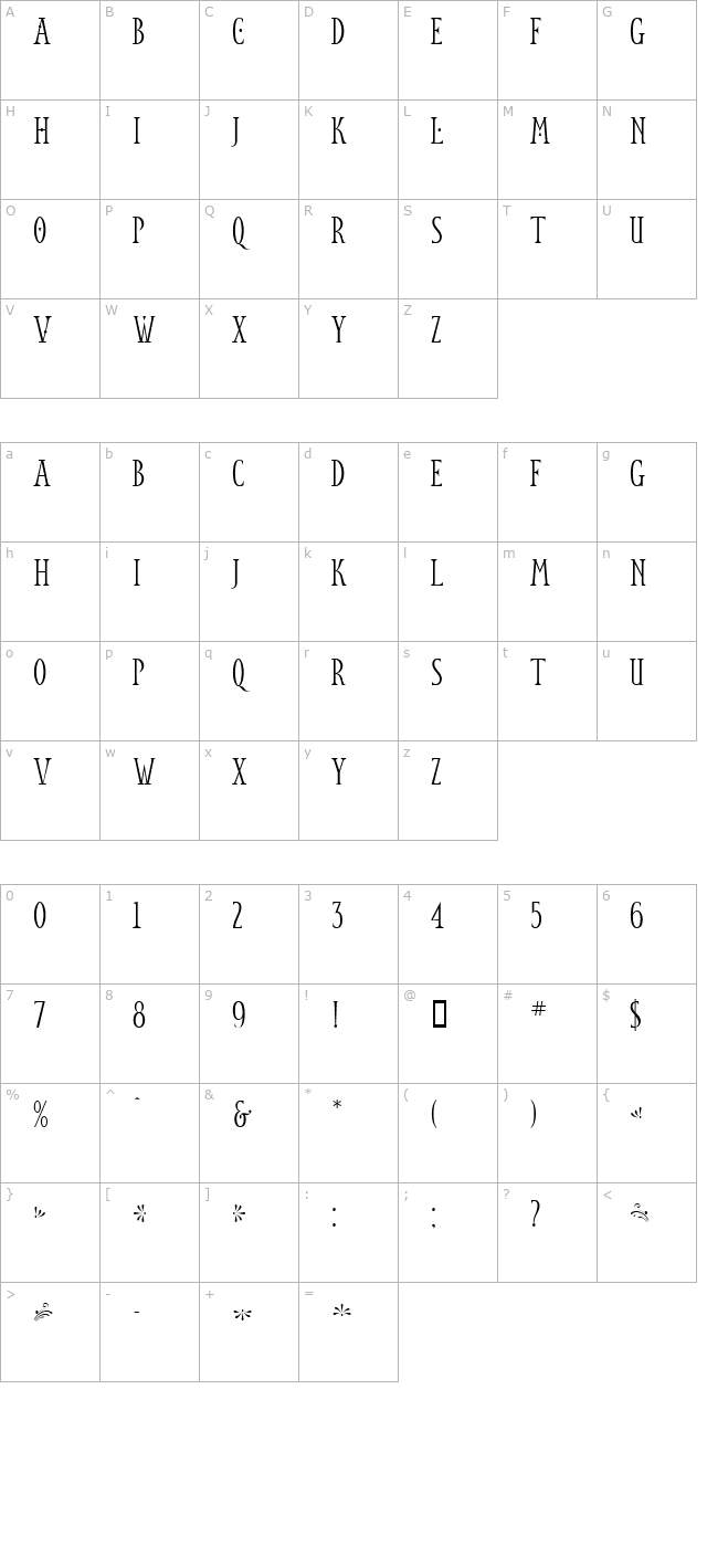 JM Libris Light character map