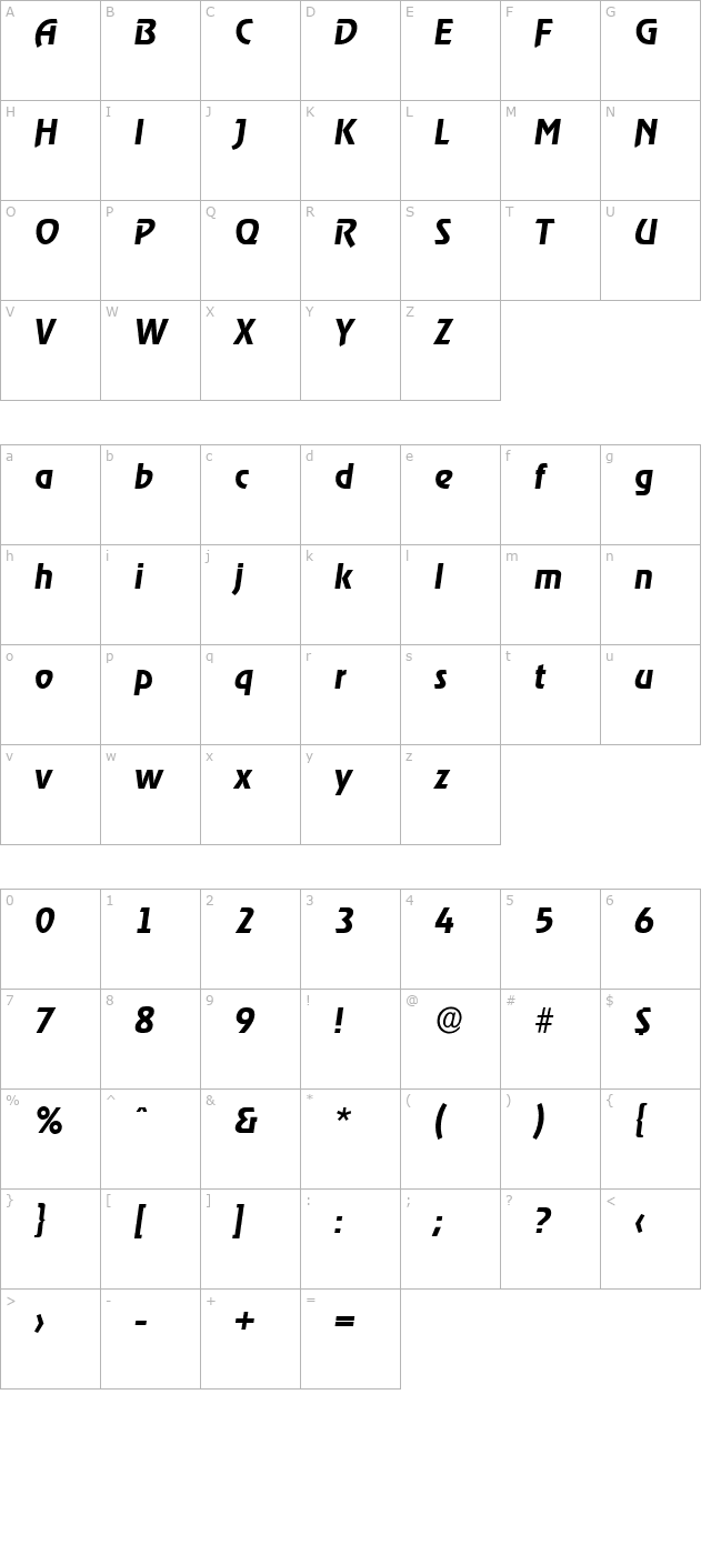 joebecker-bold-italic character map