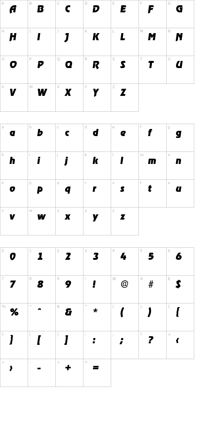 JoeBecker-Heavy Italic character map