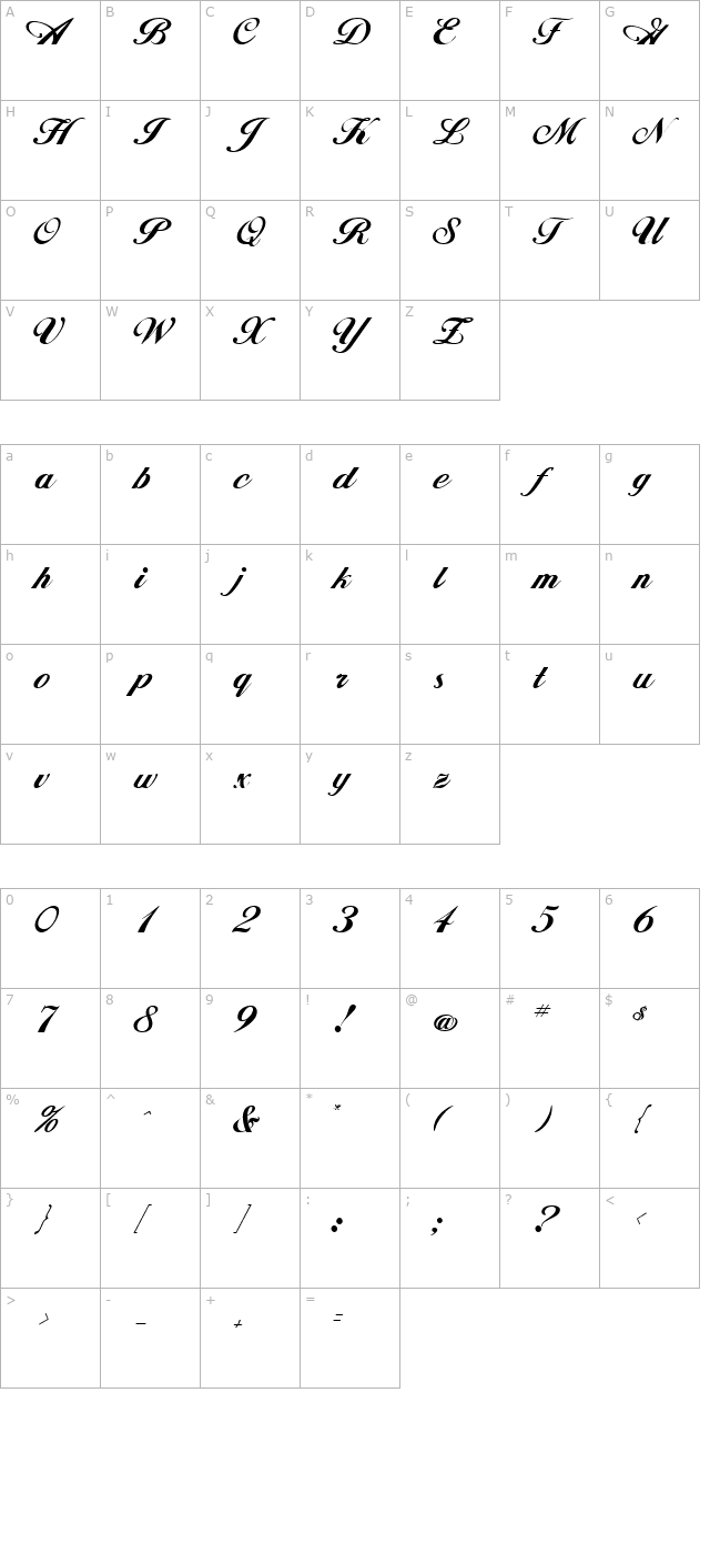 johnhancock-regular character map