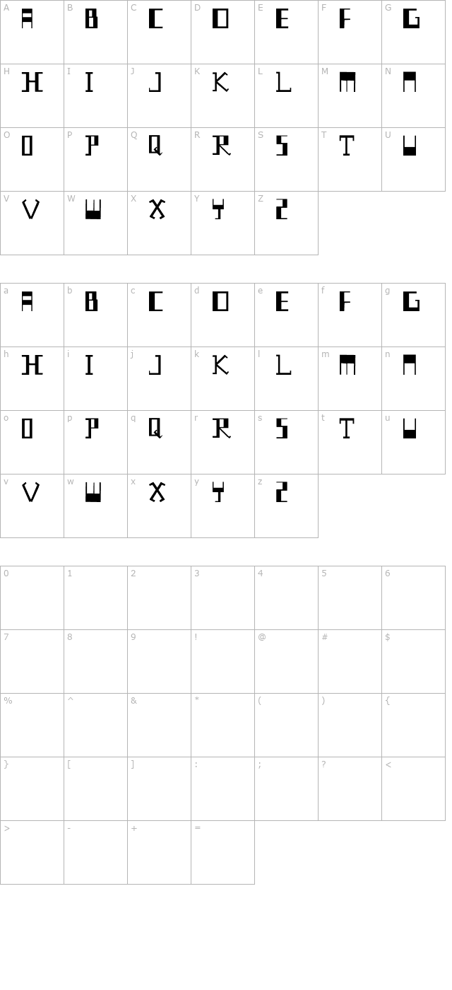 johnny-bracket character map