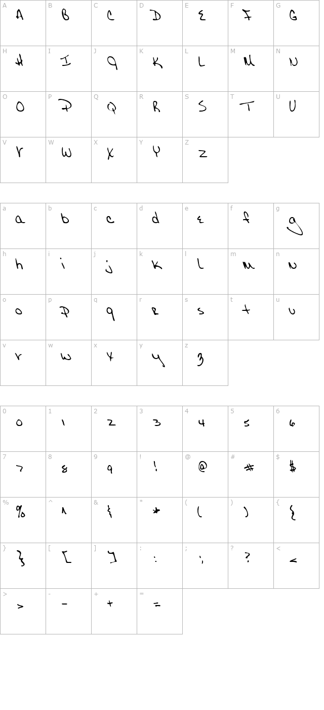 JolenesHand Regular character map