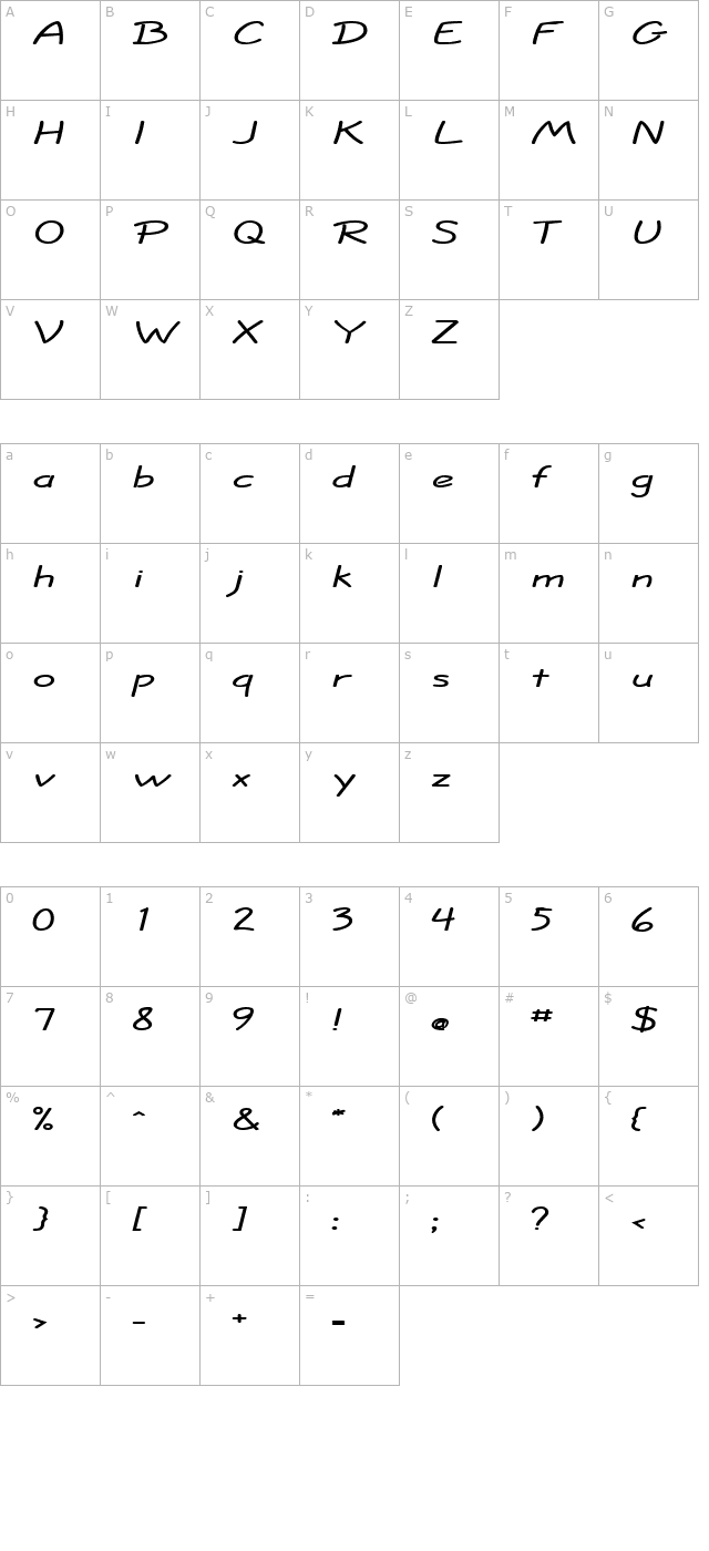 Jolt Extended Bold character map