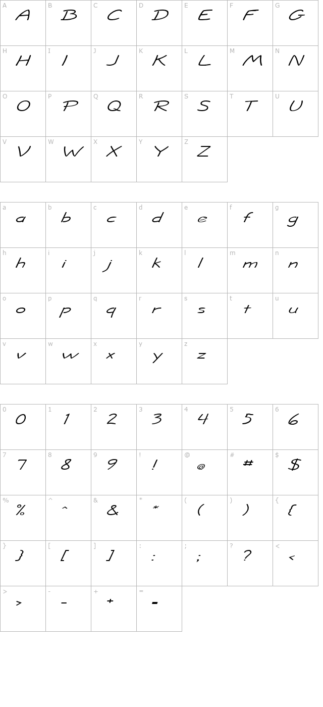 Jolt Extended Italic character map