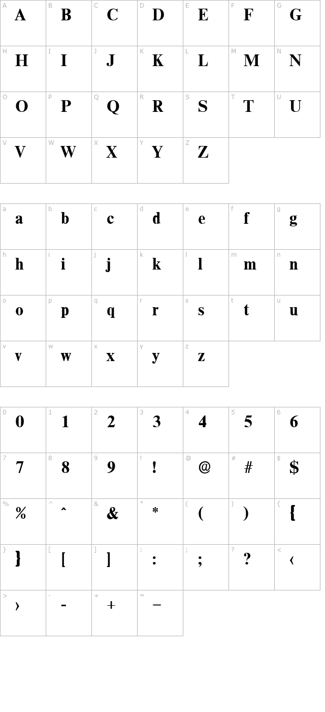 JonasBecker Bold character map