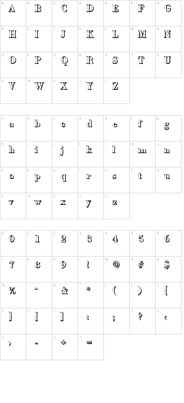 JosephBeckerShadow-Bold character map