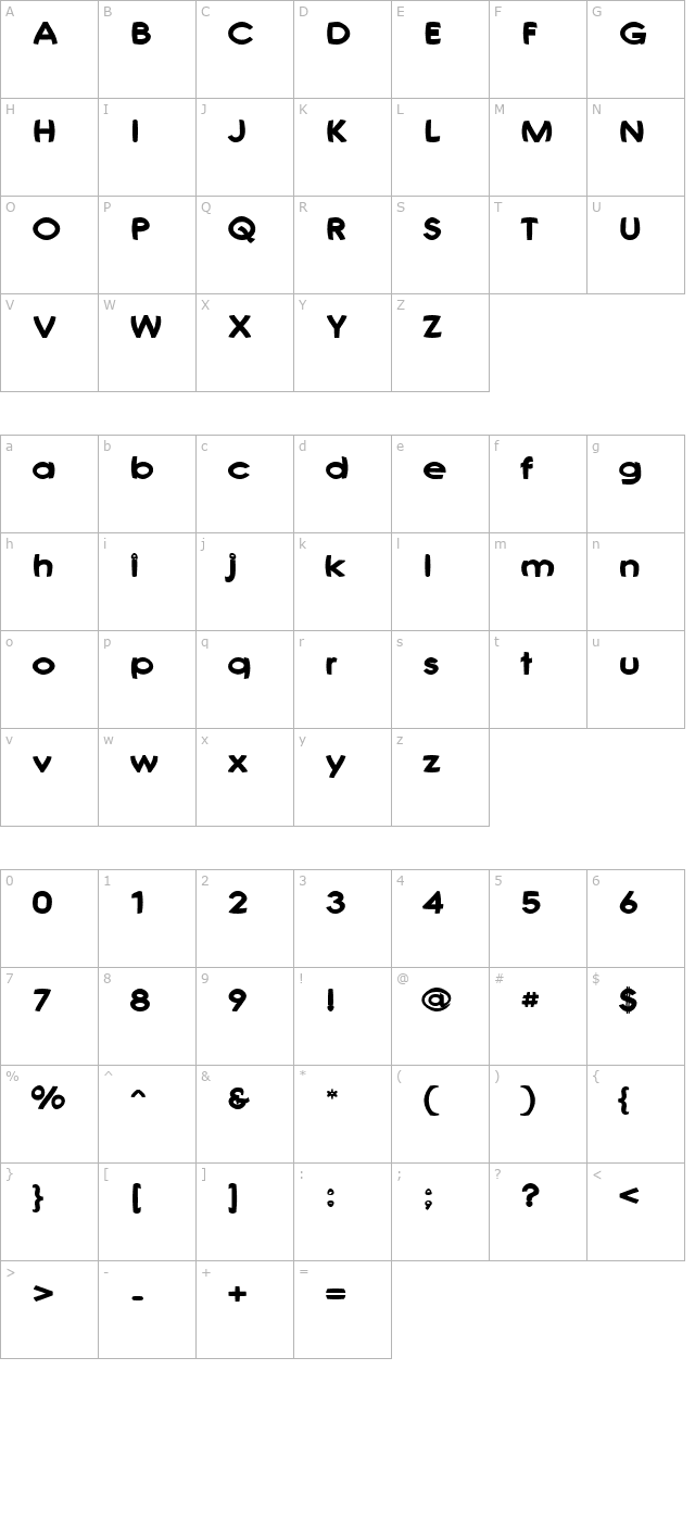 Joshs Font character map