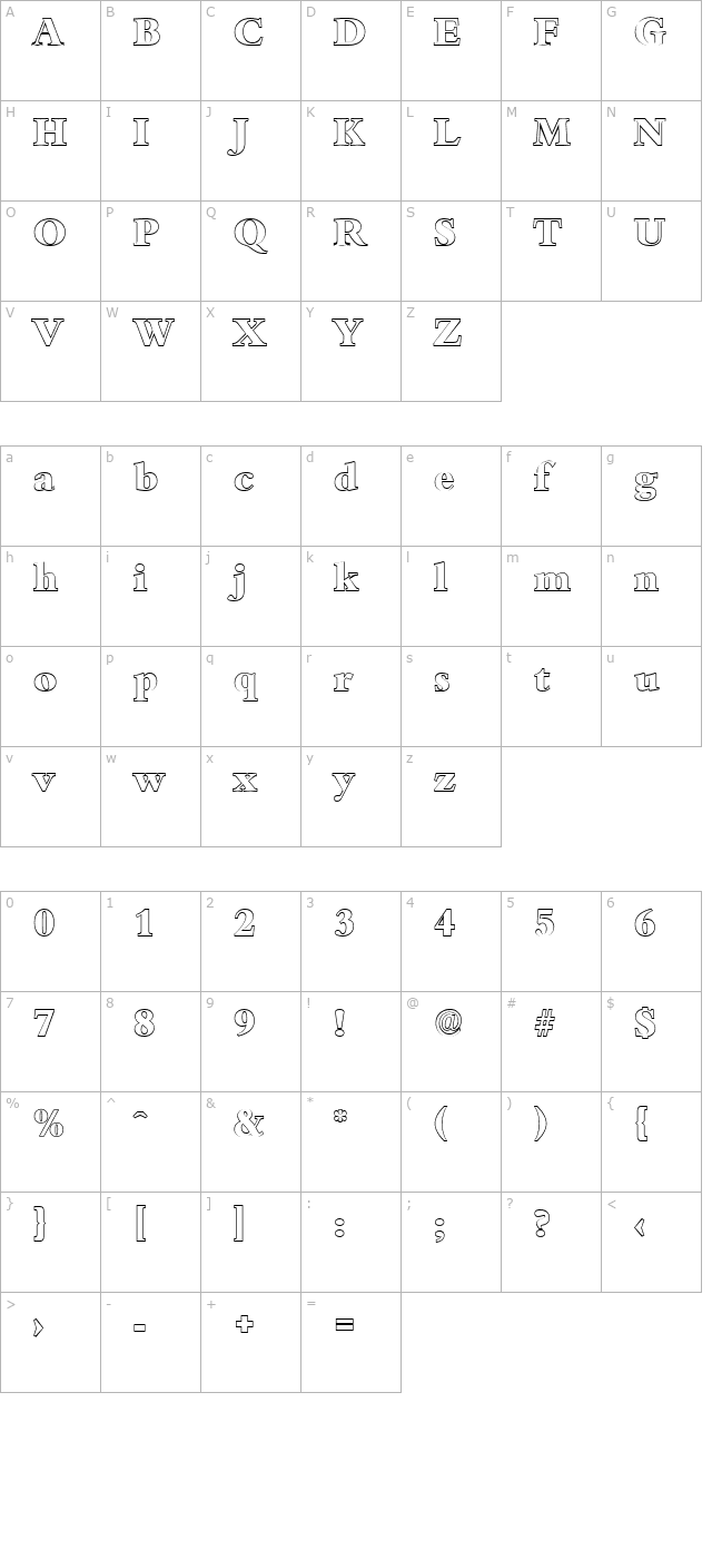 JoshuaBeckerOutline-ExtraBold-Regular character map