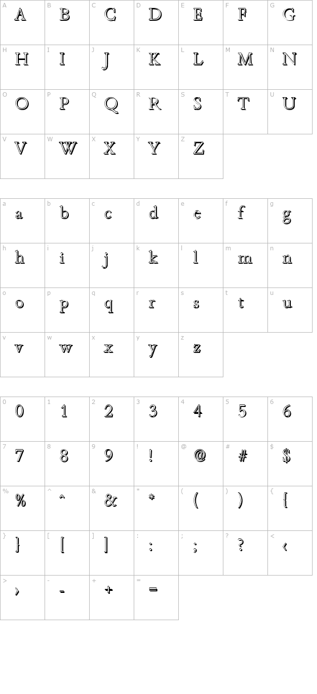 JoshuaBeckerShadow-Xlight-Regular character map