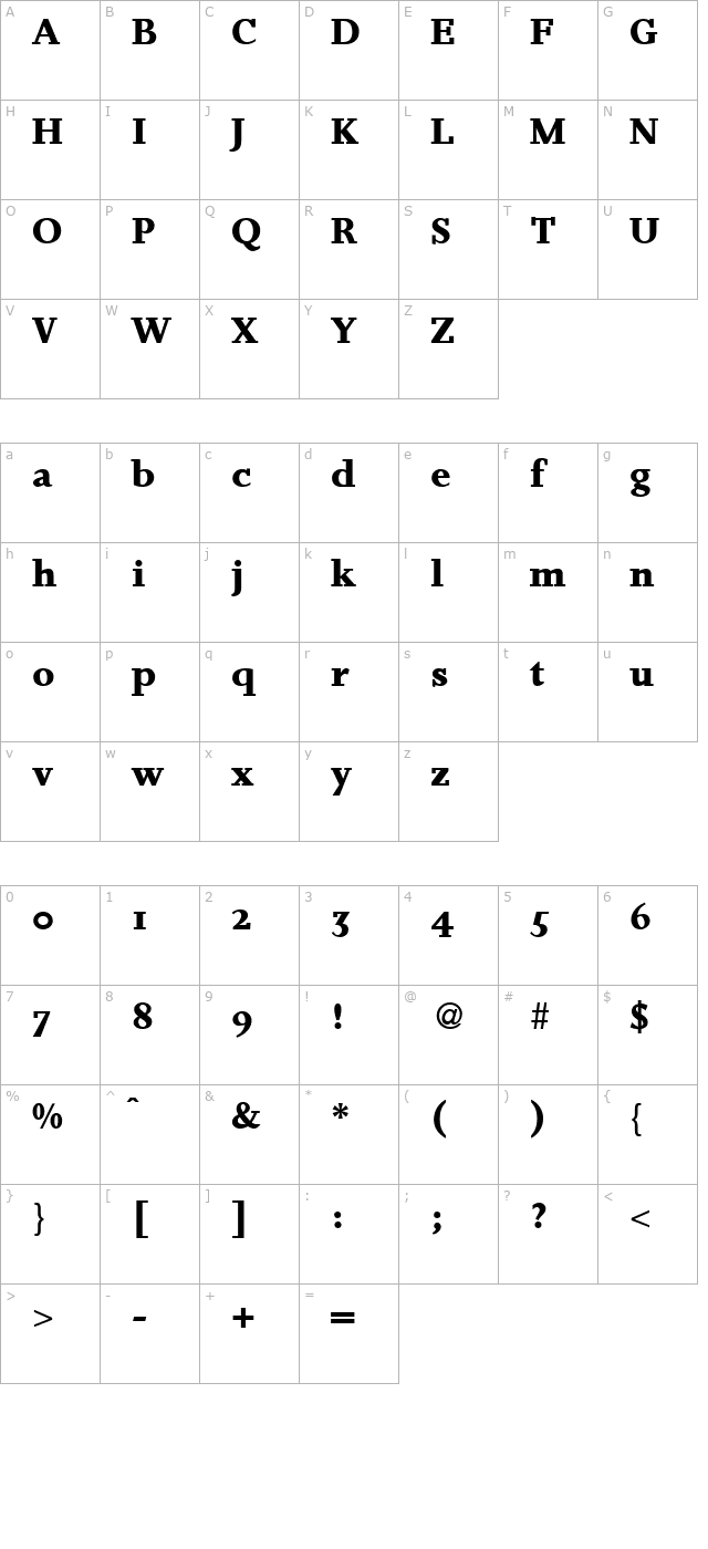 Josie-Bold character map