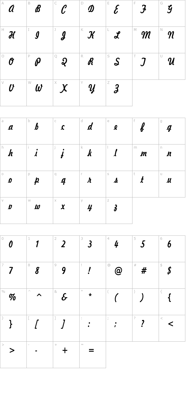 Jott 43 Condensed BoldItalic character map