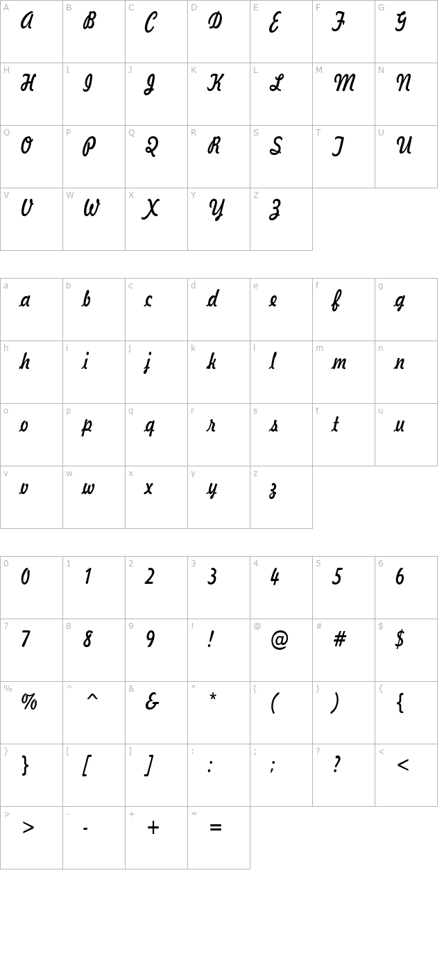 Jott 43 Condensed Normal character map