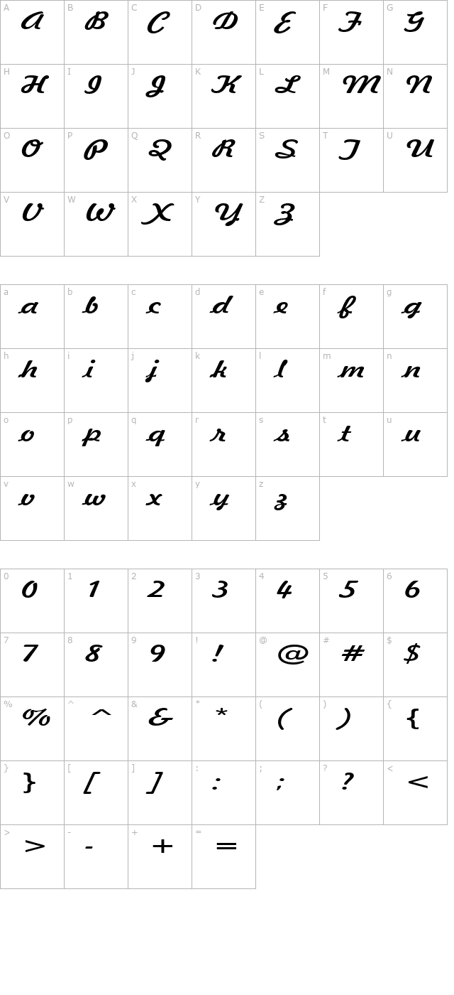 Jott 43 Extended Normal character map