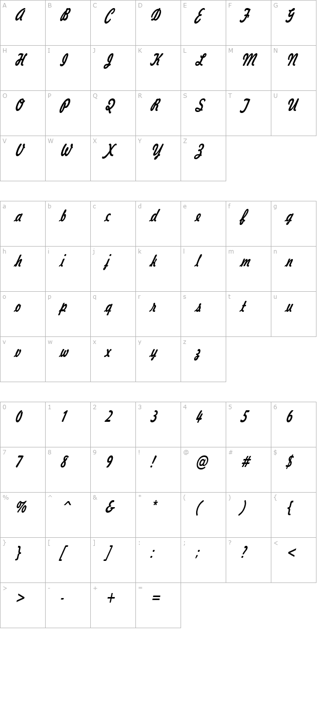 jott-43-thin-bolditalic character map