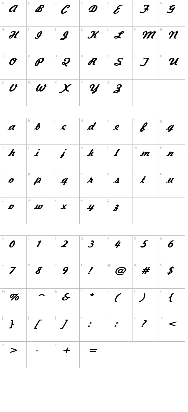 Jott 43 Wide BoldItalic character map