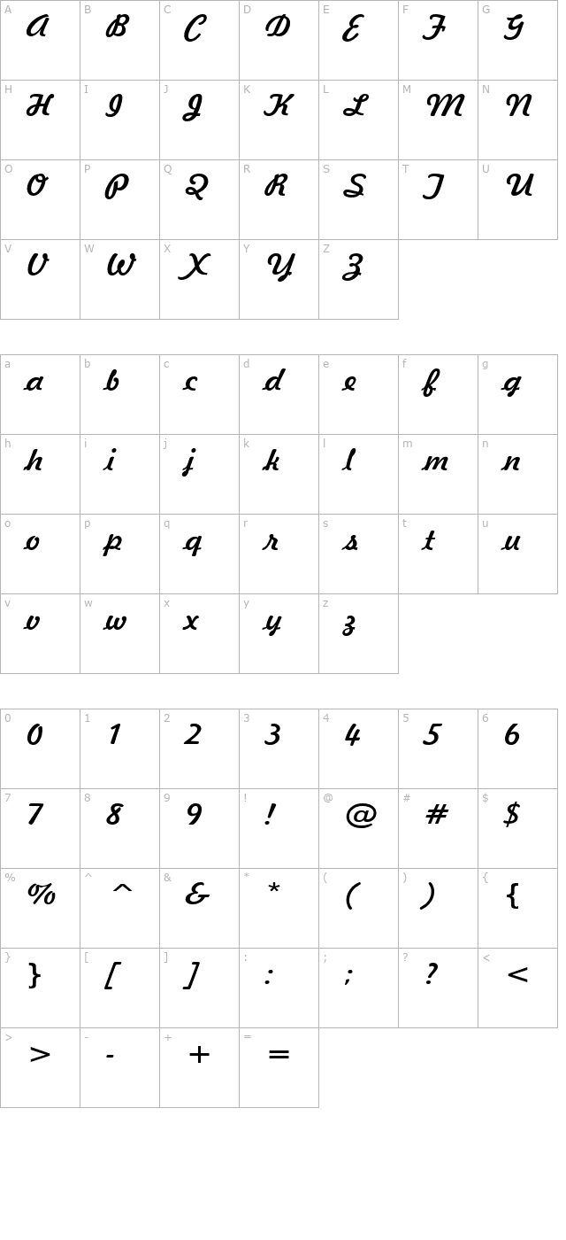 Jott 43 Wide Normal character map