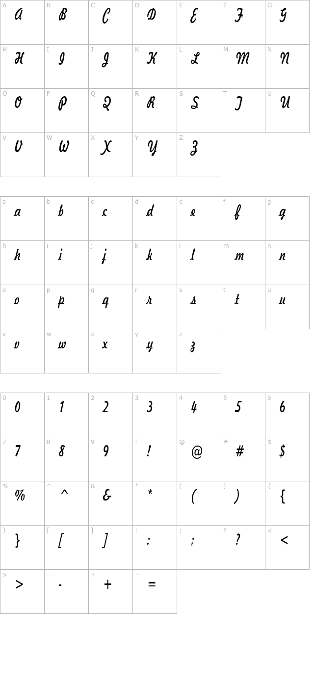 Jott 44 Thin Normal character map