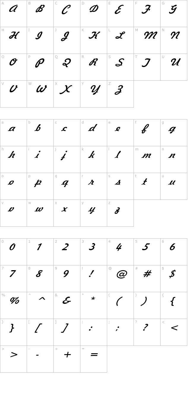 Jott 44 Wide Italic character map