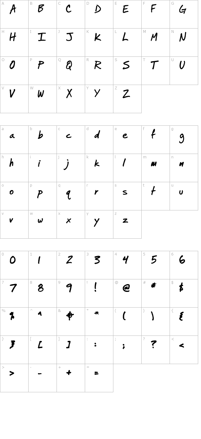 Jotterscript Medium character map