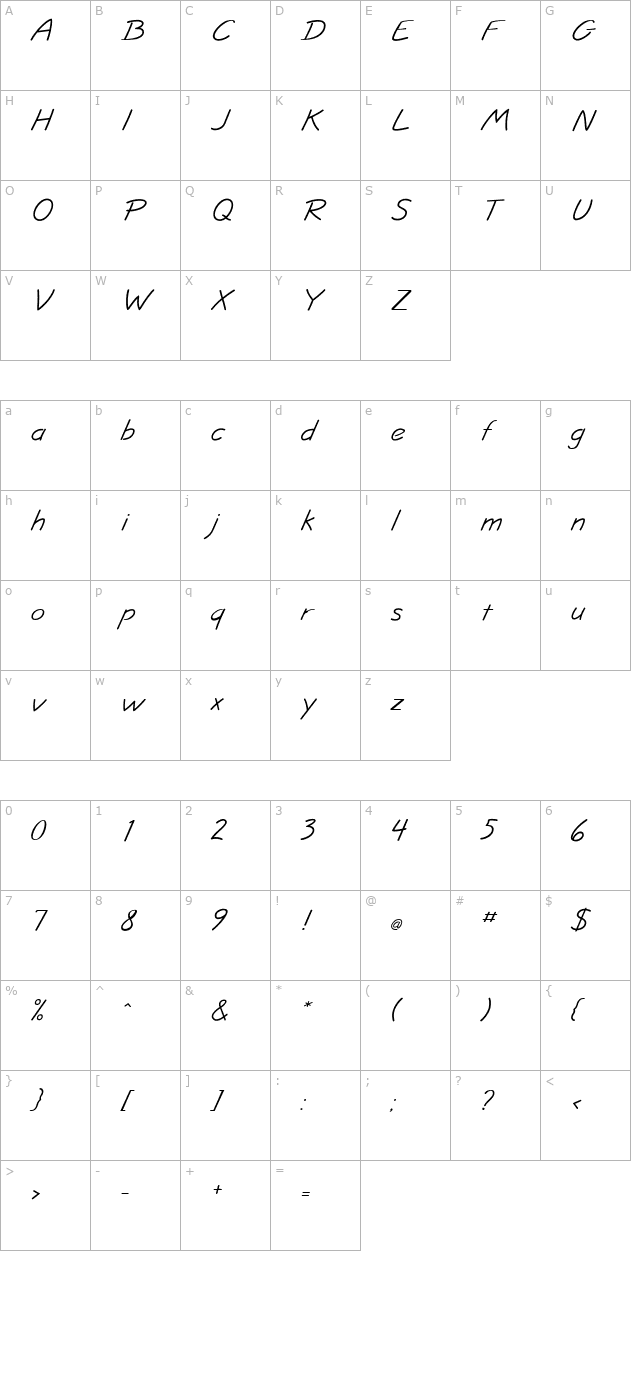 jottflf-italic character map