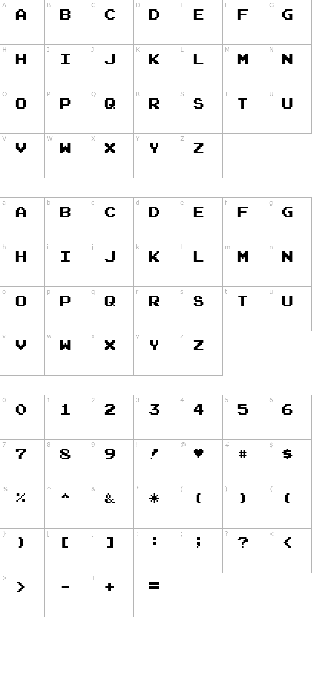 Joystix character map