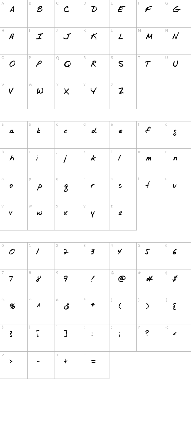 JR Hand character map