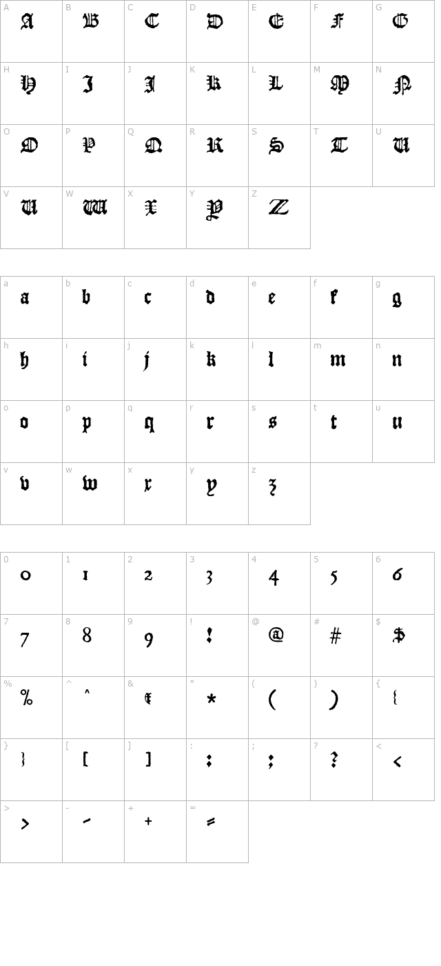 jsl-blackletter character map