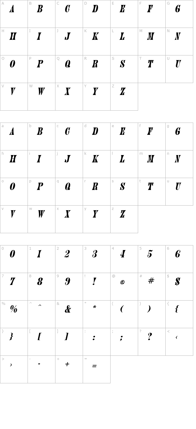 julia-italic character map