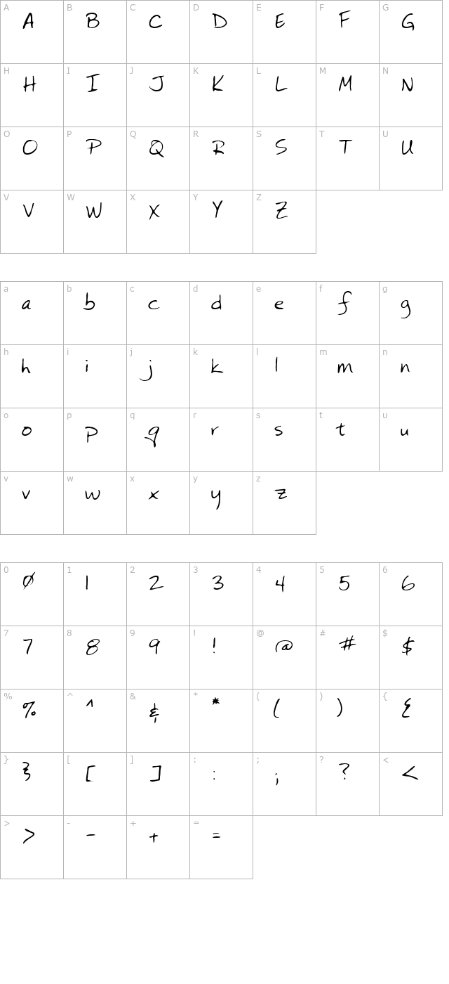 Julie Regular character map