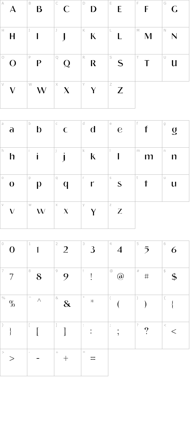 Julius Light PDF character map