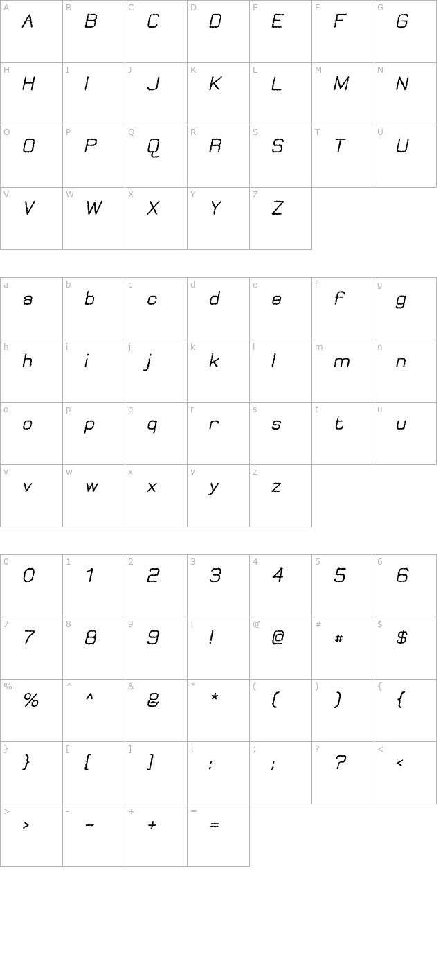 jungle-burnout-oblique-otf character map