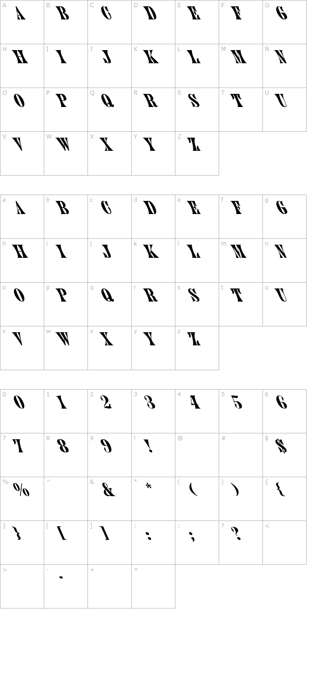 Juniper Thin Leftie character map