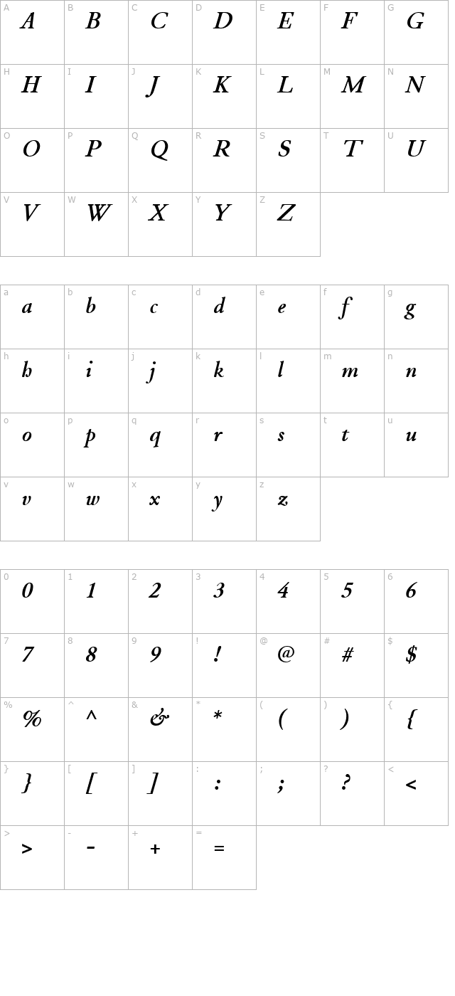 JuniusStandard BoldItalic character map