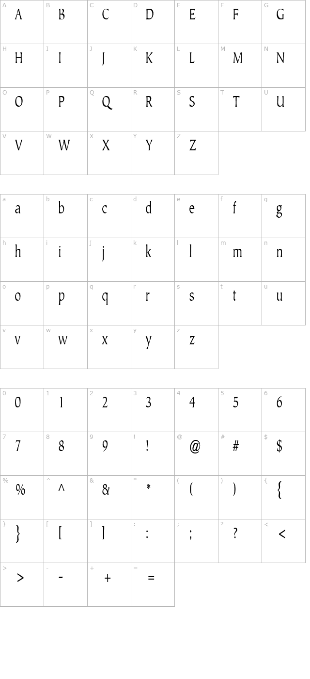 JusticeSystemCondensed character map