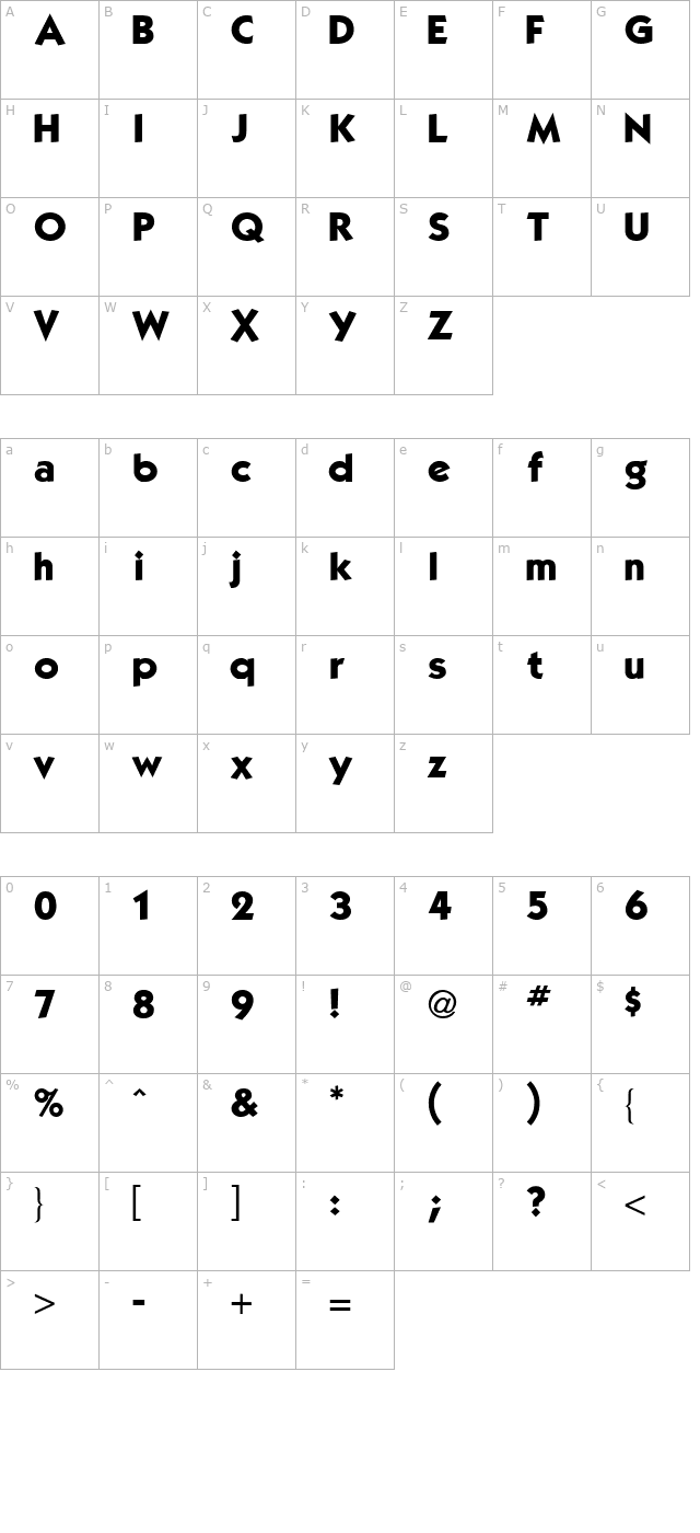 kabana-bold character map