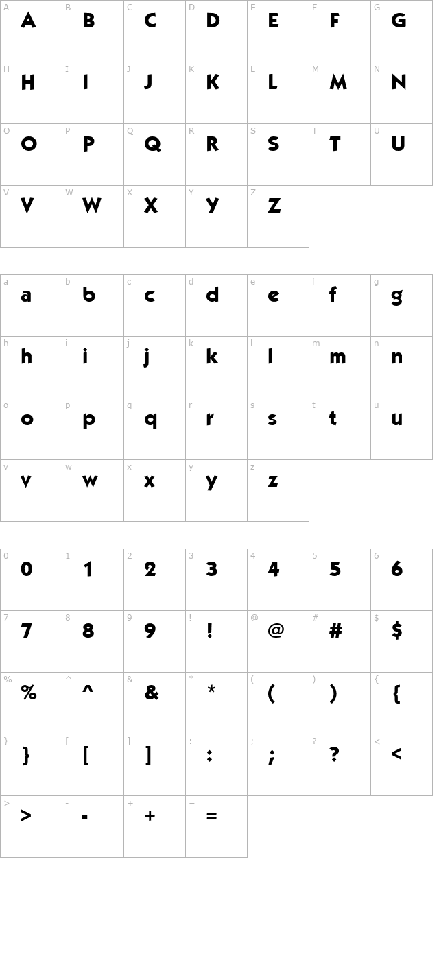 kabelitctee-bold character map