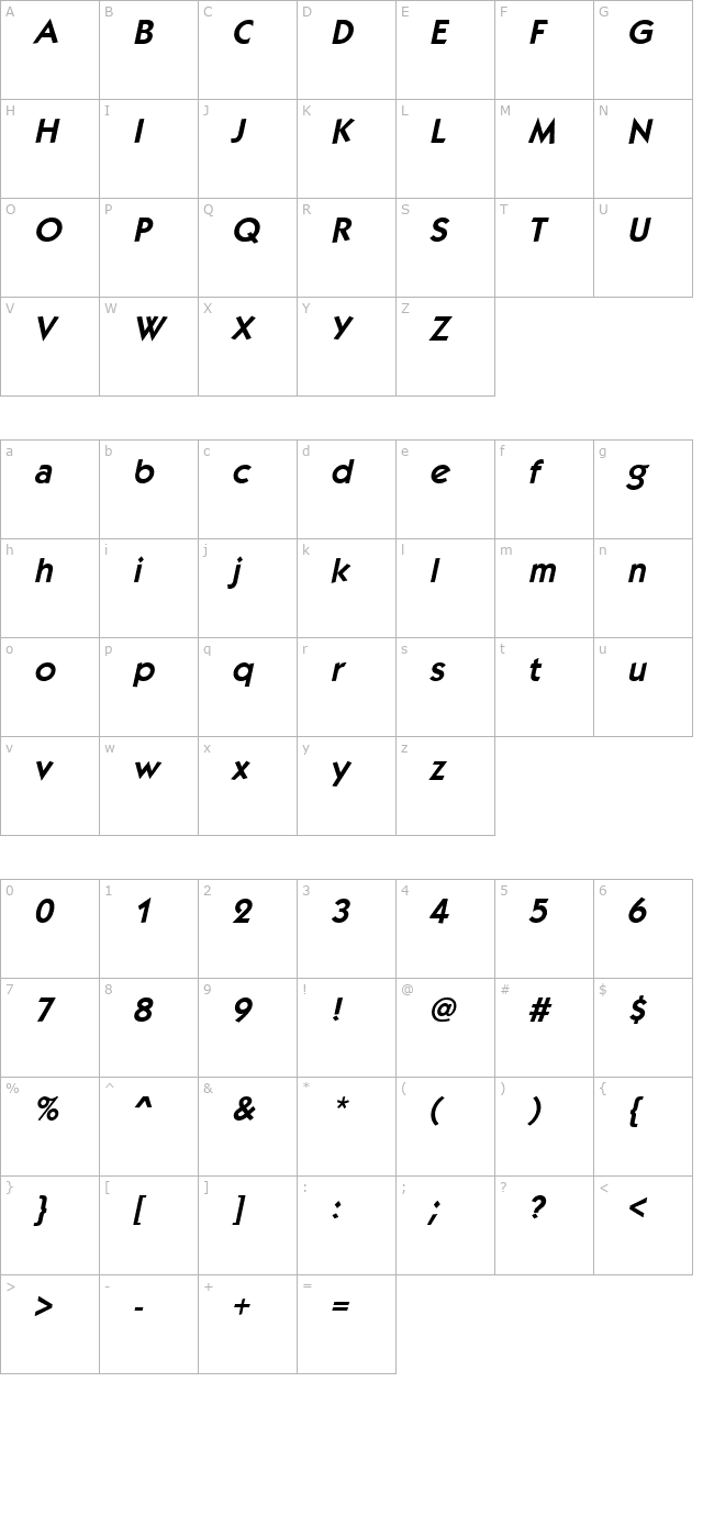 kabob-bold-italic character map