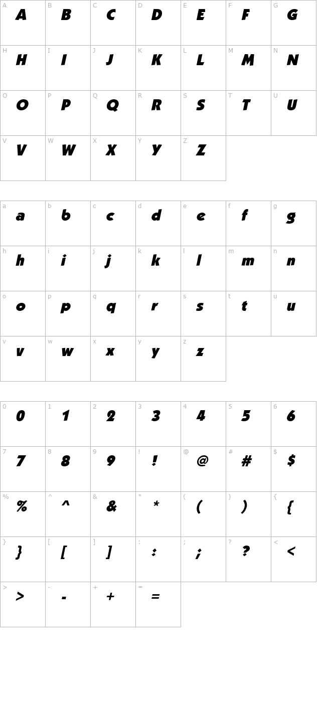 kabobblack-italic character map