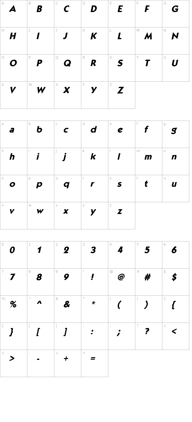 kabobextrabold-italic character map