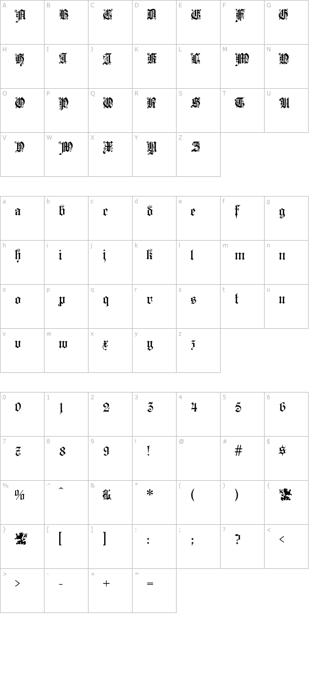 kaiserzeit-gotisch character map