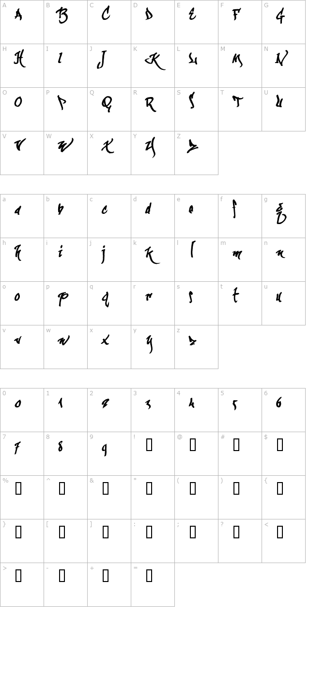 kaligraff-otf character map